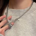 Checker Print Heart Necklace 4247 - Necklace - Black & White - One Size