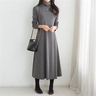 Turtle-neck Long Flare Dress