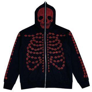 Skull Rhinestone Zip-up Hoodie