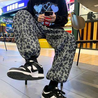 Leopard Print Drawstring Cuff Sweatpants