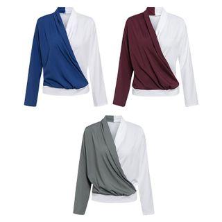 Color-block V Neck Blouse