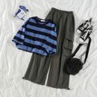 Short-sleeve Striped Cropped T-shirt / Cargo Pants