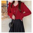Peter Pan Collar Knit Cardigan Red - One Size