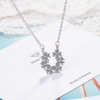 Rhinestone Snowflake Necklace Copper White Gold Plating - One Size