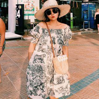 Off-shoulder Puff Sleeve Print Sundress