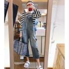 Striped Long-sleeve T-shirt / Crop Wide Leg Dungaree