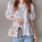 Short-sleeve Embroidered Lace Blouse As Shown In Figure - One Size