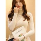 High-neck Slim Cable-knit Top