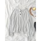 Long-sleeve Striped Hooded T-shirt / Mini Denim Skirt