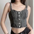 Single-breasted Denim Cropped Camisole Top