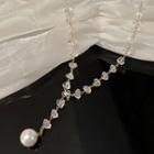Rhinestone Faux Pearl Necklace Necklace - Silver - One Size
