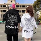 Couple Matching Lettering Hooded Elbow-sleeve T-shirt