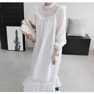 Sheer-yoke Frilled Long Dress