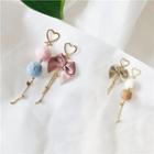 Non-matching Alloy Heart Bow Bobble Fringed Earring