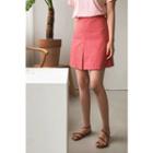 Slit-front Check A-line Miniskirt