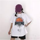 Basketball Print Elbow Sleeve T-shirt