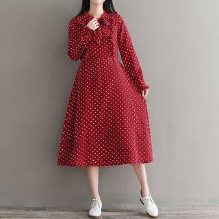 Polka Dot Long-sleeve A-line Chiffon Dress