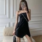 Plain A-line Mini Dress With Chain Black - One Size