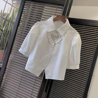 Puff-sleeve Ruffle Heart Cutout Shirt