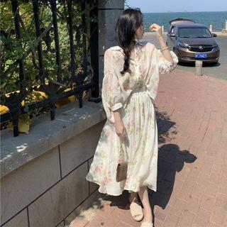 Lantern Sleeve Loose Fit Shirt / High Waist A-line Maxi Skirt