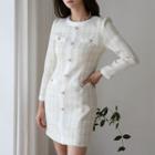 Faux-pearl H-line Tweed Dress
