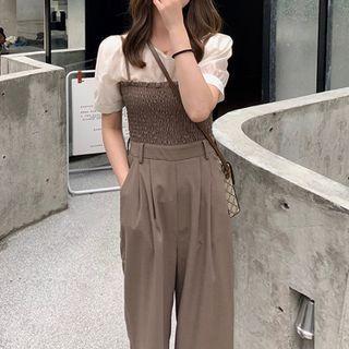 Set: Shirred Camisole Top + Wide Leg Dress Pants