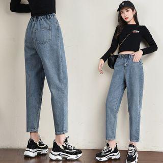 High-waist Washed Straight Fit Cropped Jeans