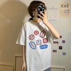 Short-sleeve Crew Neck Chinese Character Print T-shirt