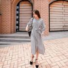 V-neck Long-sleeve Check Shirtdress