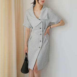 Collar-detail Button-detail Sheath Dress