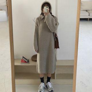 Collared Ribbed Midi Sweater Dress