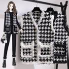 Houndstooth Tasseled Trim Vest