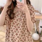 Short-sleeve Cherry Print Loose-fit Sleepdress As Figure - One Size