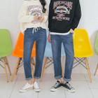 Couple Drawstring-waist Washed Baggy-fit Jeans