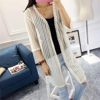 Striped 3/4-sleeve Cardigan