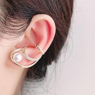 Faux Pearl Layered Alloy Cuff Earring 1 Pc - White & Gold - One Size