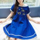 Sailor Collar Floral Embroidered Short-sleeve Dress