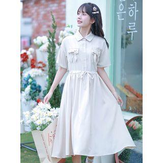 Short-sleeve Drawstring Midi Shirt Dress