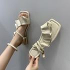 Ruffle Woven Strap Toe-loop Flat Sandals