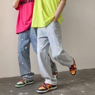 Star Printed Straight Leg Jeans