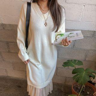 Flounce-hem Long Knit Dress