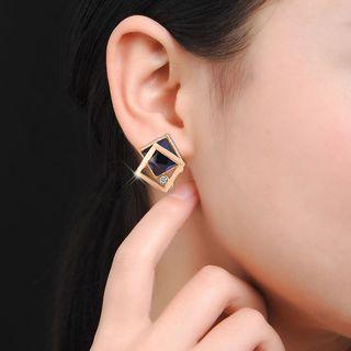 Rhinestone Crystal Square Earring Blue - One Size