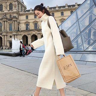 Turtle-neck Plain Midi Sweater Dress