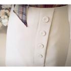 Band-waist Button-front Mini Skirt