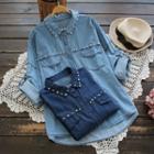 Beaded Trim Washed Denim Shirt