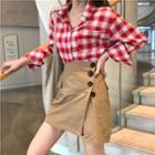 Plaid Shirt / Buttoned A-line Skirt
