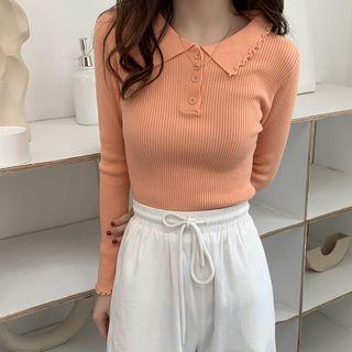 Plain Striped Button-up Knit Top
