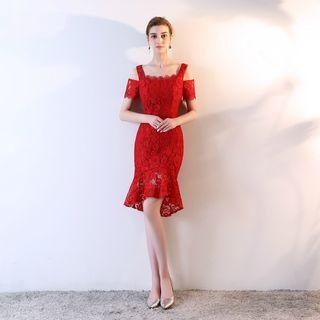 Cold Shoulder Sheath Lace Cocktail Dress