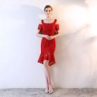 Cold Shoulder Sheath Lace Cocktail Dress