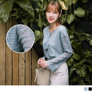 Fringed Tie-neck Lace Top